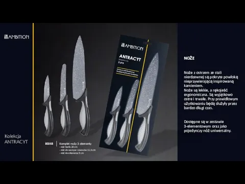 Kolekcja ANTRACYT 80368 Komplet noży 3-elementy - nóż Szefa 20 cm -