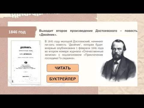 1846 год В 1845 году молодой Достоевский, начинает пи-сать повесть "Двойник", которая