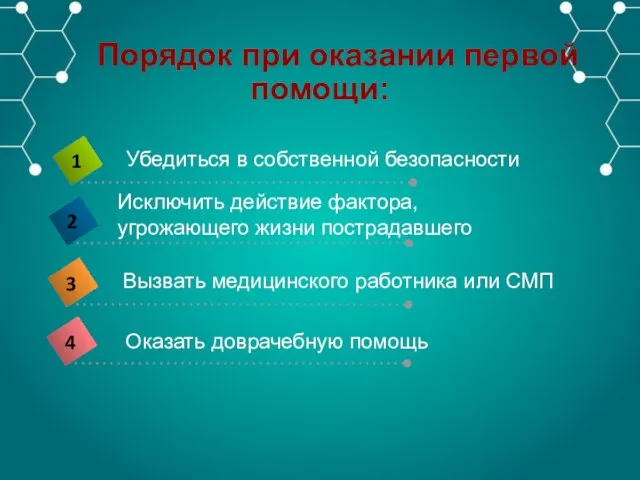 Порядок при оказании первой помощи: