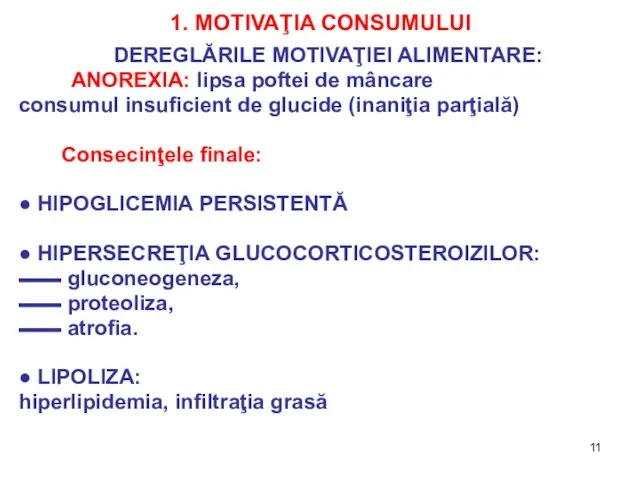 1. MOTIVAŢIA CONSUMULUI DEREGLĂRILE MOTIVAŢIEI ALIMENTARE: ANOREXIA: lipsa poftei de mâncare consumul