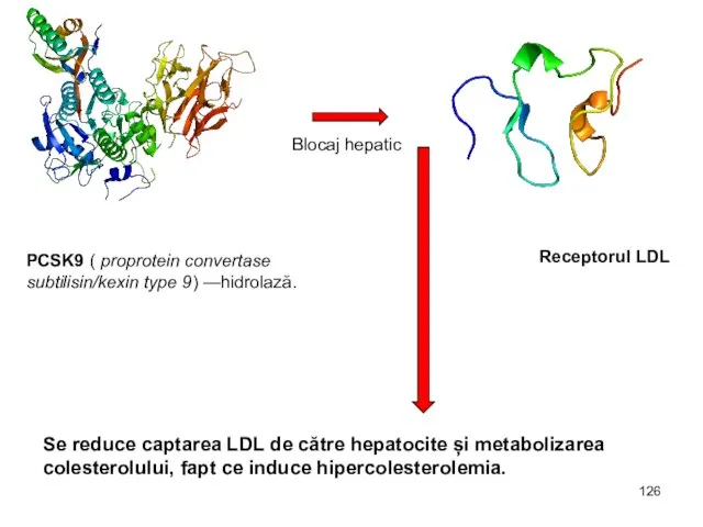 PCSK9 ( proprotein convertase subtilisin/kexin type 9) —hidrolază. Receptorul LDL Blocaj hepatic