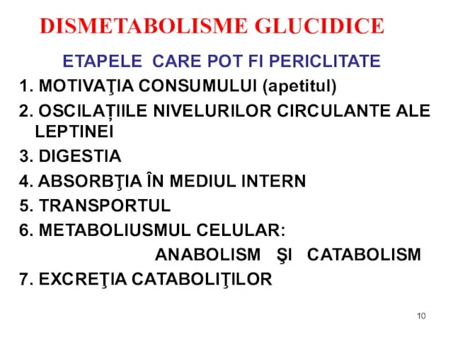 DISMETABOLISME GLUCIDICE ETAPELE CARE POT FI PERICLITATE 1. MOTIVAŢIA CONSUMULUI (apetitul) 2.