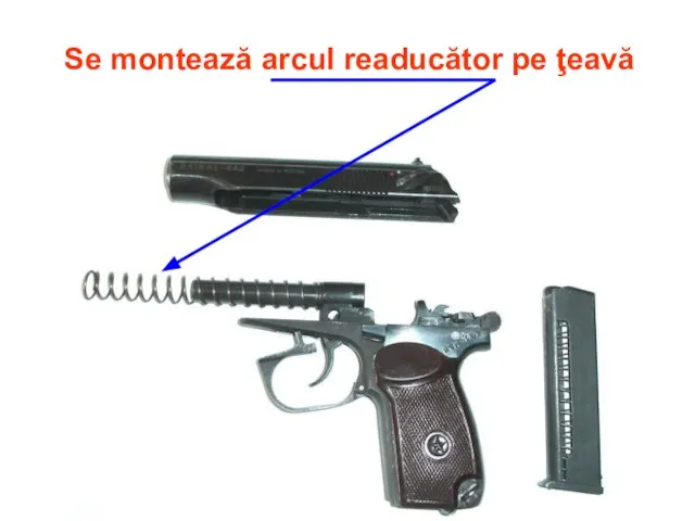 Se montează arcul readucător pe ţeavă