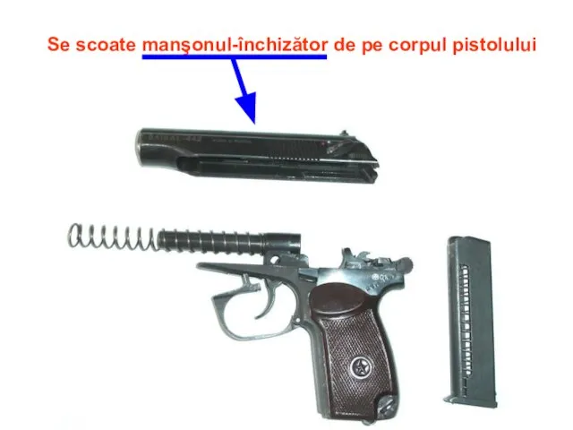 Se scoate manşonul-închizător de pe corpul pistolului