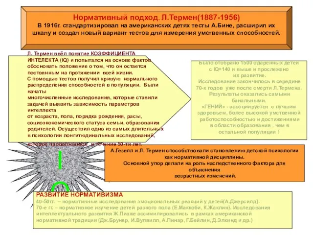 IQ РАЗВИТИЕ НОРМАТИВИЗМА 40-50гг. – нормативные исследования эмоциональных реакций у детей(А.Джерсилд). 70-е