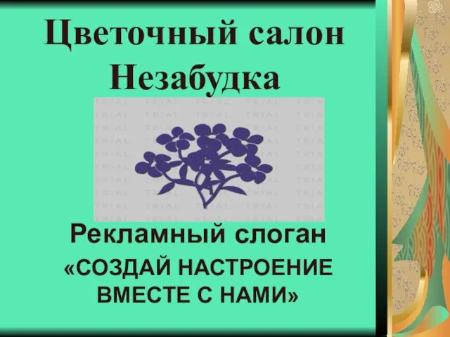 Цветочный салон Незабудка Рекламный слоган «СОЗДАЙ НАСТРОЕНИЕ ВМЕСТЕ С НАМИ»