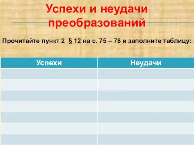 Успехи и неудачи преобразований Прочитайте пункт 2 § 12 на с. 75