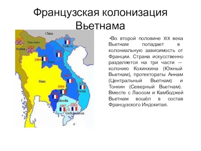 Французская колонизация Вьетнама Во второй половине XIX века Вьетнам попадает в колониальную