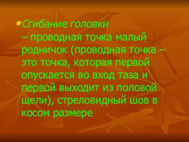 Сгибание головки – проводная точка малый родничок (проводная точка – это точка,