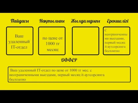 Пайдасы Нақтылығы Жылдамдығы Ерекшелігі ОФФЕР Ваш удаленный IT-отдел по цене от 1000