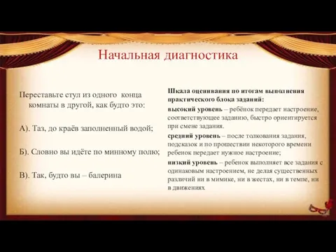 Начальная диагностика Шкала оценивания по итогам выполнения практического блока заданий: высокий уровень