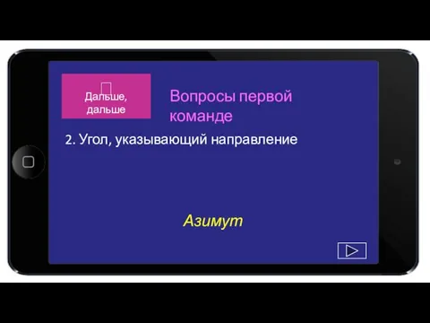 Азимут 2. Угол, указывающий направление Вопросы первой команде