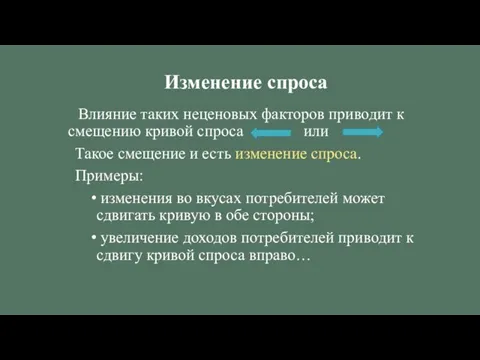 Влияние таких неценовых факторов приводит к смещению кривой спроса или Такое смещение