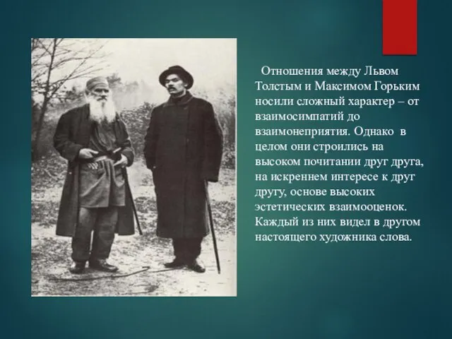 Отношения между Львом Толстым и Максимом Горьким носили сложный характер – от