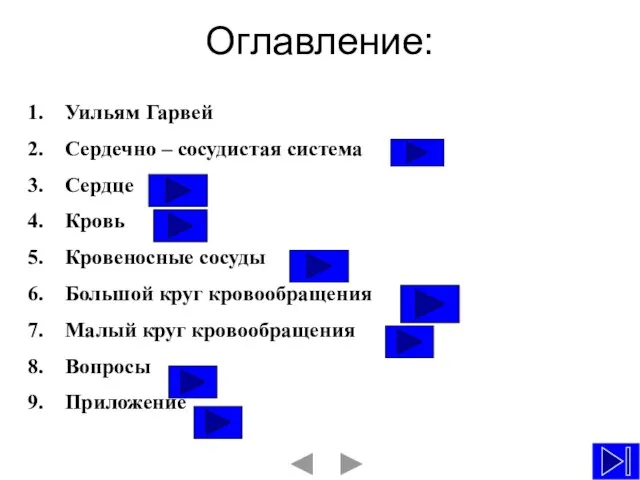 Оглавление: Уильям Гарвей Сердечно – сосудистая система Сердце Кровь Кровеносные сосуды Большой