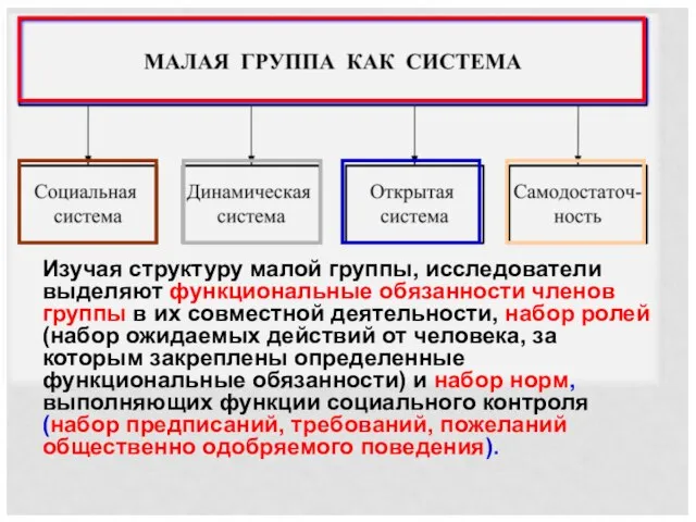 Изучая структуру малой группы, исследователи выделяют функциональные обязанности членов группы в их