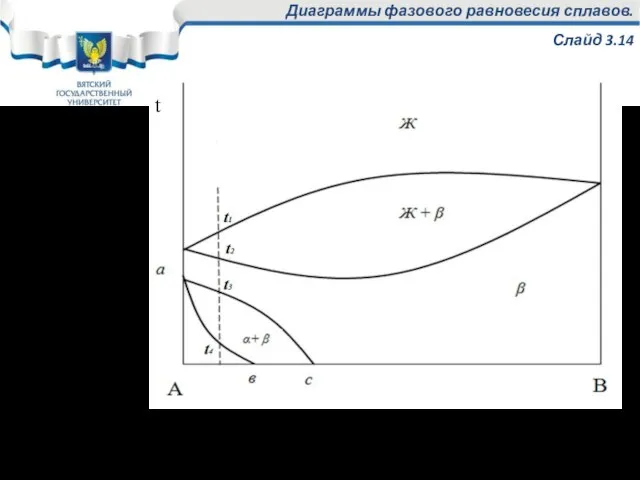 Диаграммы фазового равновесия сплавов. Слайд 3.14 Диаграмма состояния двухкомпонентного сплава с неограниченной