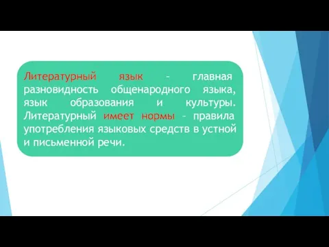 Литературный язык – главная разновидность общенародного языка, язык образования и культуры. Литературный