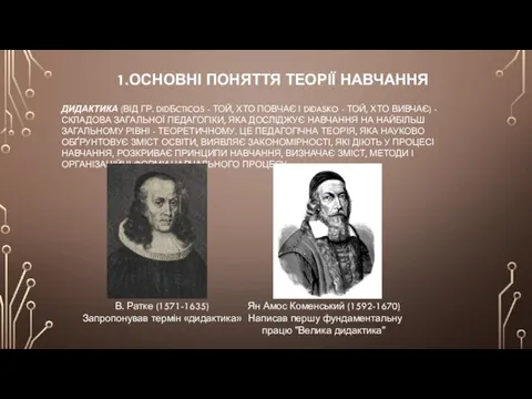 1.ОСНОВНІ ПОНЯТТЯ ТЕОРІЇ НАВЧАННЯ ДИДАКТИКА (ВІД ГР. DIDБCTICOS - ТОЙ, ХТО ПОВЧАЄ