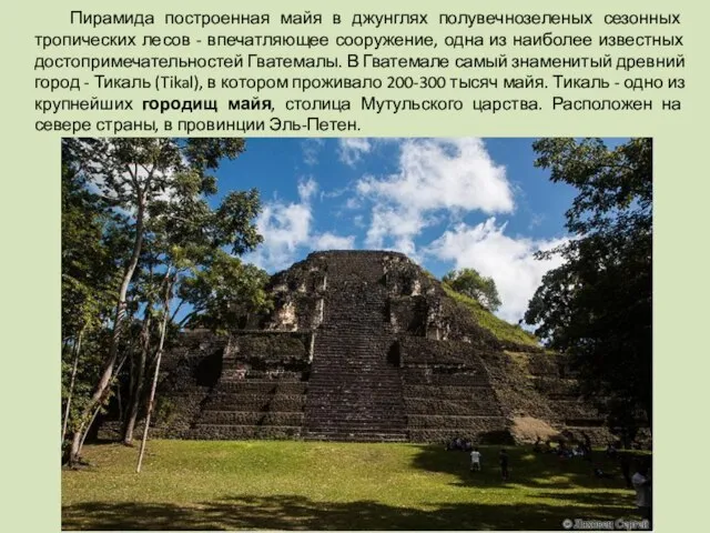 Пирамида построенная майя в джунглях полувечнозеленых сезонных тропических лесов - впечатляющее сооружение,