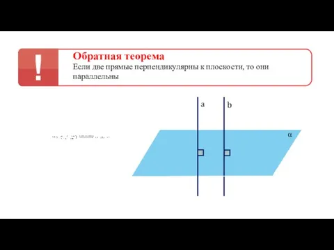 Обратная теорема Если две прямые перпендикулярны к плоскости, то они параллельны a b α