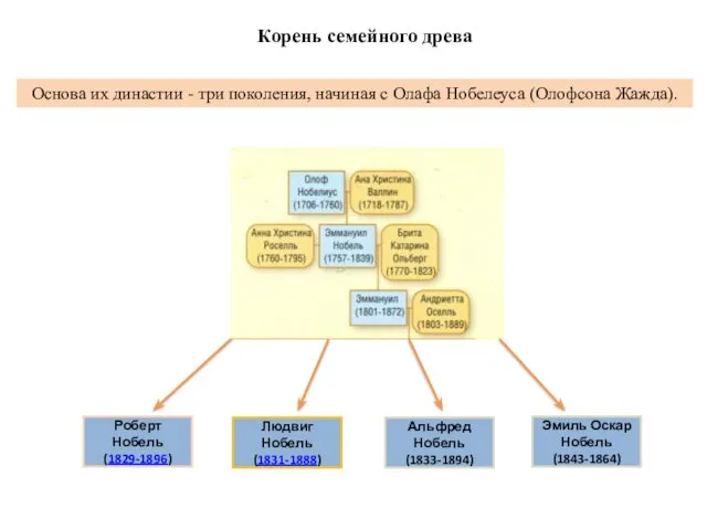 Роберт Нобель (1829-1896) Людвиг Нобель (1831-1888) Альфред Нобель (1833-1894) Эмиль Оскар Нобель