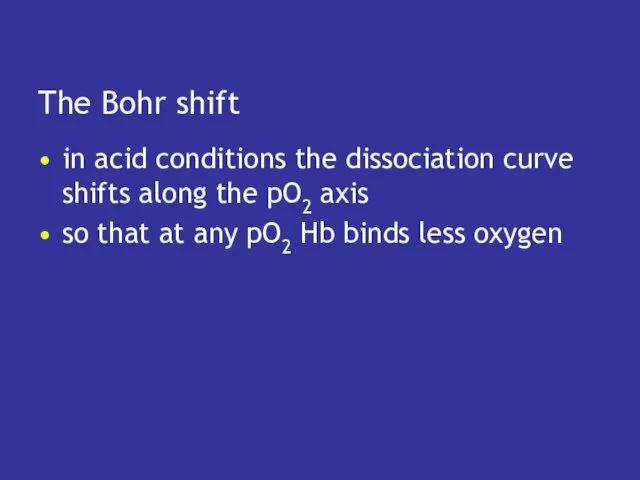 The Bohr shift in acid conditions the dissociation curve shifts along the
