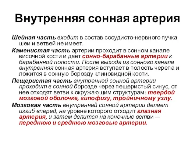 Шейная часть входит в состав сосудисто-нервного пучка шеи и ветвей не имеет.