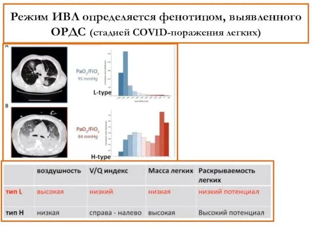 Режим ИВЛ определяется фенотипом, выявленного ОРДС (стадией COVID-поражения легких)