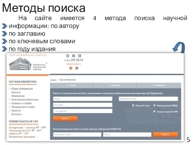 Методы поиска На сайте имеется 4 метода поиска научной информации: по автору