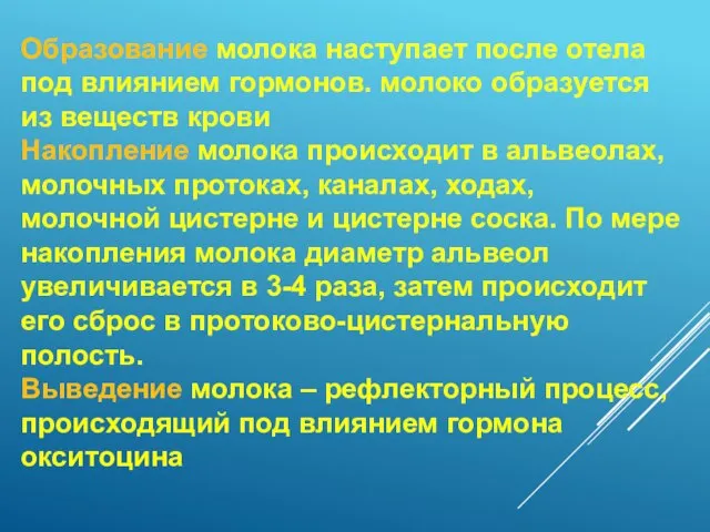 Образование молока наступает после отела под влиянием гормонов. молоко образуется из веществ