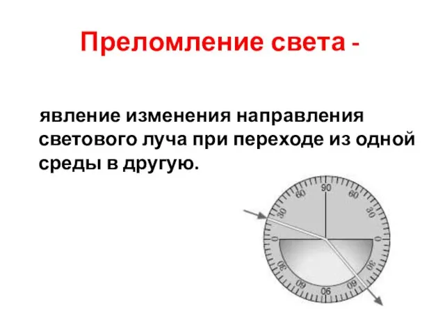 Преломление света - явление изменения направления светового луча при переходе из одной среды в другую.