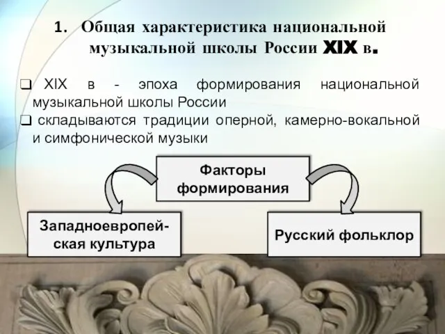 Общая характеристика национальной музыкальной школы России XIX в. XIX в - эпоха