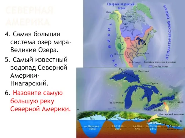 СЕВЕРНАЯ АМЕРИКА 4. Самая большая система озер мира- Великие Озера. 5. Самый