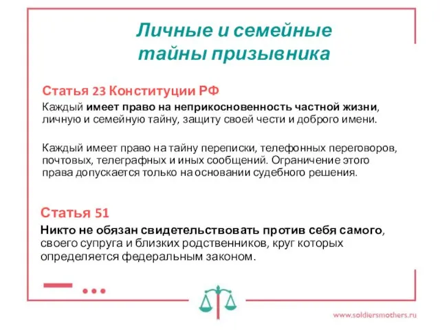 Статья 23 Конституции РФ Каждый имеет право на неприкосновенность частной жизни, личную