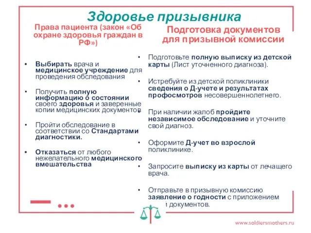 Права пациента (закон «Об охране здоровья граждан в РФ») Выбирать врача и