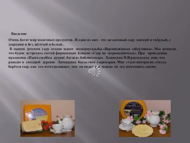 Введение Очень богат мир молочных продуктов. И один из них - это