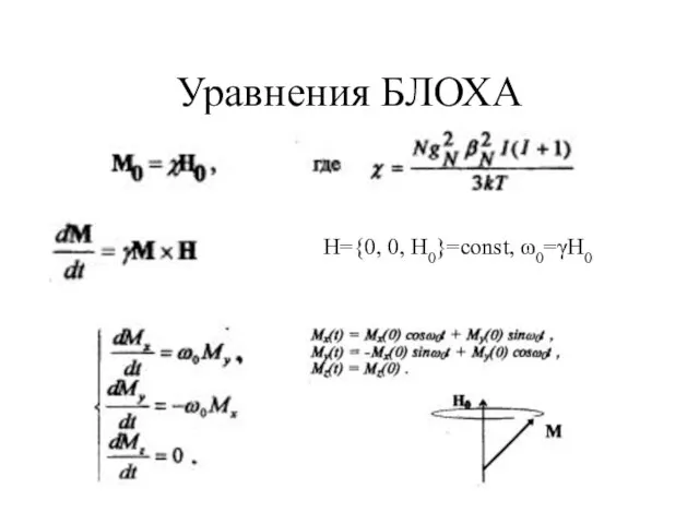 Уравнения БЛОХА H={0, 0, H0}=const, ω0=γH0