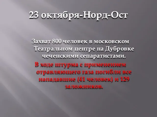 23 октября-Норд-Ост Захват 800 человек в московском Театральном центре на Дубровке чеченскими