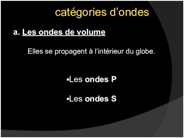 Elles se propagent à l’intérieur du globe. a. Les ondes de volume