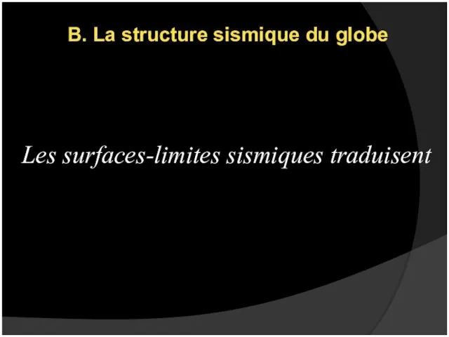 B. La structure sismique du globe Les surfaces-limites sismiques traduisent