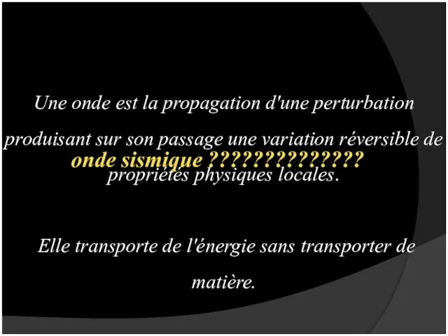 Une onde est la propagation d'une perturbation produisant sur son passage une