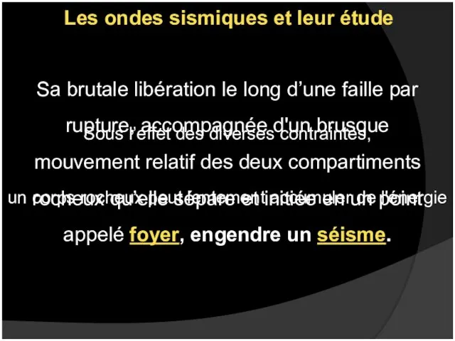 Les ondes sismiques et leur étude Sous l’effet des diverses contraintes, un