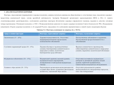 3. АНАЛИЗ ФАКТОРОВ ЗДОРОВЬЯ. Факторы, определяющие формирование здоровья населения, должны изучаться комплексом