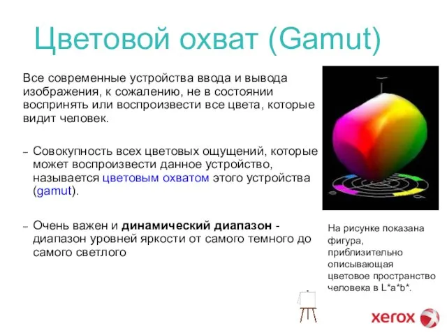 Цветовой охват (Gamut) Все современные устройства ввода и вывода изображения, к сожалению,