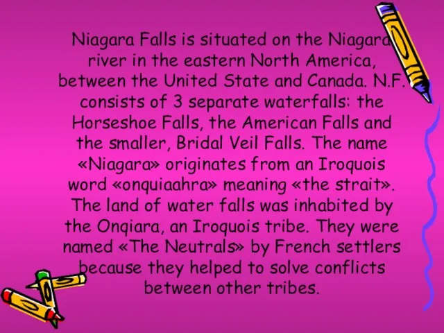 Niagara Falls is situated on the Niagara river in the eastern North