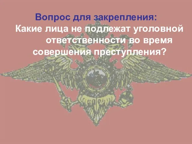 Вопрос для закрепления: Какие лица не подлежат уголовной ответственности во время совершения преступления?