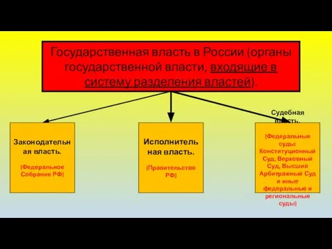 Государственная власть в России (органы государственной власти, входящие в систему разделения властей).