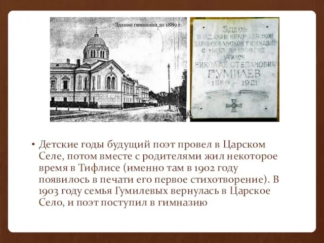 Детские годы будущий поэт провел в Царском Селе, потом вместе с родителями