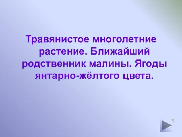 Травянистое многолетние растение. Ближайший родственник малины. Ягоды янтарно-жёлтого цвета.